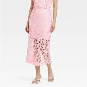 NWT full lace pink midi skirt floral women's M A New Day spring summer feminine